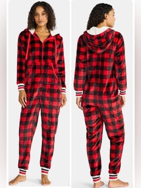 Red & Black Buffalo Plaid Hooded Onesie
